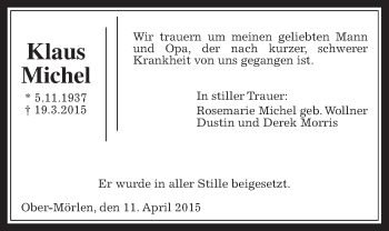 Traueranzeige von Klaus Michel von Wetterauer Zeitung, Wetterauer Zeitung