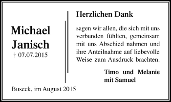 Traueranzeige von Michael Janisch von Gießener Allgemeine, Alsfelder Allgemeine