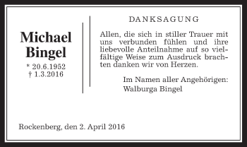 Traueranzeige von Michael Bingel von Wetterauer Zeitung, Wetterauer Zeitung