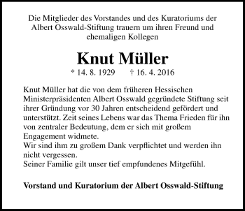 Traueranzeige von Knut Müller von Gießener Allgemeine, Alsfelder Allgemeine