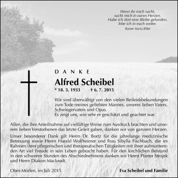 Traueranzeige von Alfred Scheibel von Wetterauer Zeitung, Wetterauer Zeitung