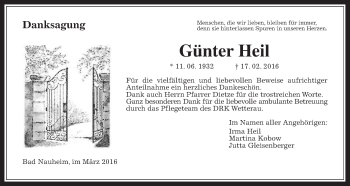 Traueranzeige von Günter Heil von Wetterauer Zeitung, Wetterauer Zeitung
