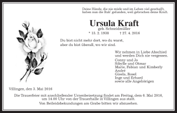Traueranzeige von Ursula Kraft von Licher Wochenblatt, Licher Wochenblatt, Licher Wochenblatt