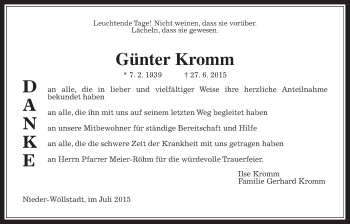 Traueranzeige von Günter Kromm von Wetterauer Zeitung, Wetterauer Zeitung
