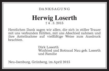 Traueranzeige von Herwig Loserth von Gießener Allgemeine, Alsfelder Allgemeine