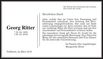 Traueranzeige von Georg Ritter von Pohlheimer Nachrichten
