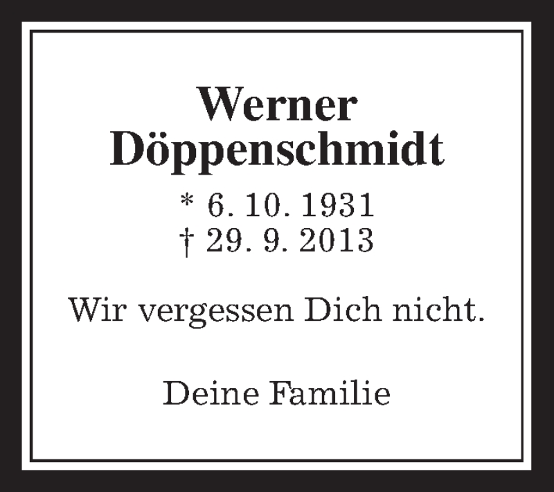  Traueranzeige für Werner Döppenschmidt vom 29.09.2015 aus Wetterauer Zeitung