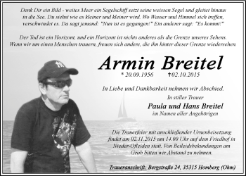 Traueranzeige von Armin Breitel von Alsfelder Allgemeine