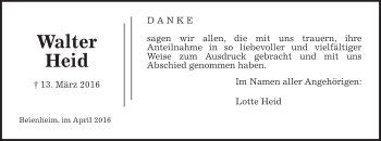Traueranzeige von Walter Heid von Wetterauer Zeitung, Wetterauer Zeitung