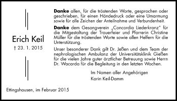 Traueranzeige von Erich Keil von Gießener Allgemeine, Alsfelder Allgemeine