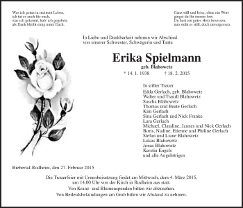 Traueranzeige von Erika Spielmann von Gießener Allgemeine, Alsfelder Allgemeine