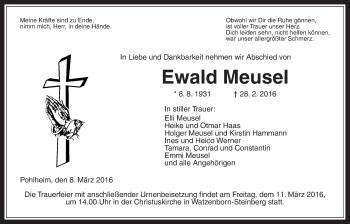 Traueranzeige von Ewald Meusel von Gießener Allgemeine, Alsfelder Allgemeine