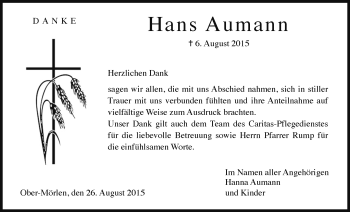 Traueranzeige von Hans Aumann von Wetterauer Zeitung, Wetterauer Zeitung