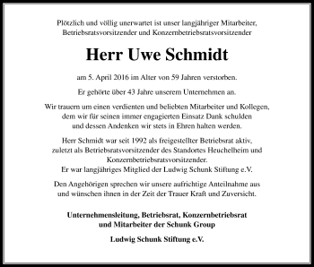Traueranzeige von Uwe Schmidt von Gießener Allgemeine, Alsfelder Allgemeine