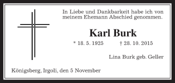 Traueranzeige von Karl Burk von Wetterauer Zeitung, Wetterauer Zeitung, Gießener Allgemeine, Alsfelder Allgemeine