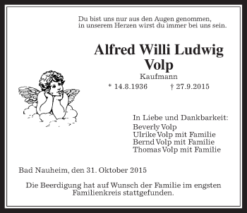 Traueranzeige von Alfred Willi Ludwig Volp von Wetterauer Zeitung, Wetterauer Zeitung