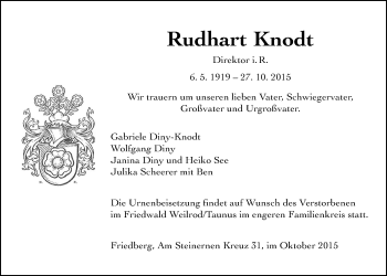 Traueranzeige von Rudhart Knodt von Wetterauer Zeitung, Wetterauer Zeitung
