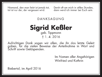 Traueranzeige von Sigrid Keßler von Gießener Allgemeine, Alsfelder Allgemeine