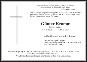Traueranzeige von Günter Kromm von Wetterauer Zeitung, Wetterauer Zeitung