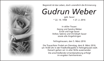 Traueranzeige von Gudrun Weber von Gießener Allgemeine, Alsfelder Allgemeine