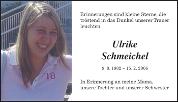 Traueranzeige von Ulrike Schmeichel von Wetterauer Zeitung, Wetterauer Zeitung