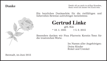 Traueranzeige von Gertrud Linke von Wetterauer Zeitung, Wetterauer Zeitung