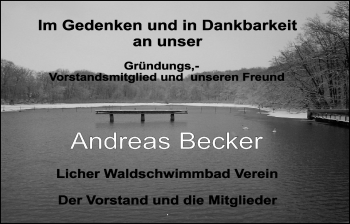 Traueranzeige von Andreas Becker von Licher Wochenblatt, Licher Wochenblatt, Licher Wochenblatt