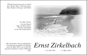Traueranzeige von Ernst Zirkelbach von Wetterauer Zeitung, Wetterauer Zeitung