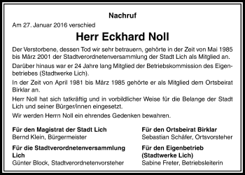 Traueranzeige von Eckhard Noll von Licher Wochenblatt, Licher Wochenblatt, Licher Wochenblatt