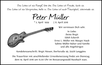 Traueranzeige von Peter Müller von Gießener Allgemeine, Alsfelder Allgemeine
