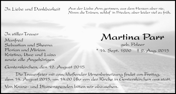 Traueranzeige von Martina Parr von Gießener Allgemeine, Alsfelder Allgemeine