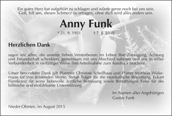 Traueranzeige von Anny Funk von Mücker Stimme