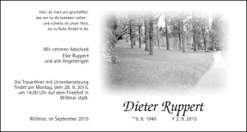 Traueranzeige von Dieter Ruppert von Gießener Allgemeine, Alsfelder Allgemeine