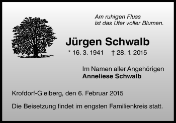 Traueranzeige von Jürgen Schwalb von Gießener Allgemeine, Alsfelder Allgemeine