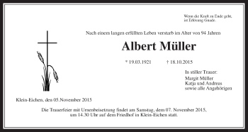 Traueranzeige von Albert Müller von Gießener Allgemeine, Alsfelder Allgemeine