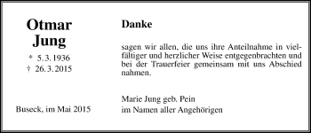 Traueranzeige von Otmar Jung von Gießener Allgemeine, Alsfelder Allgemeine