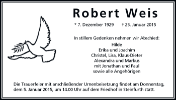 Traueranzeige von Robert Weis von Wetterauer Zeitung, Wetterauer Zeitung