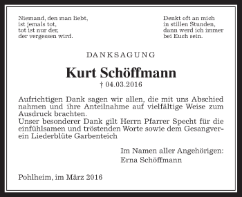 Traueranzeige von Kurt Schöffmann von Gießener Allgemeine, Alsfelder Allgemeine