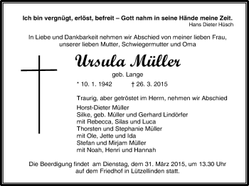 Traueranzeige von Ursula Müller von Gießener Allgemeine, Alsfelder Allgemeine