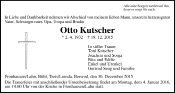 Traueranzeige von Otto Kutscher von Gießener Allgemeine, Alsfelder Allgemeine
