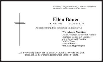 Traueranzeige von Ellen Bauer von Wetterauer Zeitung, Wetterauer Zeitung, Gießener Allgemeine, Alsfelder Allgemeine, Wetterauer Zeitung, Wetterauer Zeitung, Wetterauer Zeitung, Wetterauer Zeitung