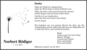 Traueranzeige von Norbert Rödiger von Gießener Allgemeine, Alsfelder Allgemeine