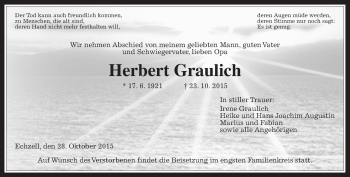 Traueranzeige von Herbert Graulich von Wetterauer Zeitung, Wetterauer Zeitung