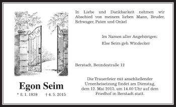 Traueranzeige von Egon Seim von Wetterauer Zeitung, Wetterauer Zeitung