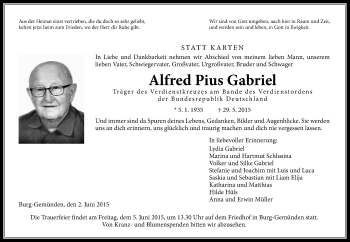 Traueranzeige von Alfred Pius Gabriel von Gießener Allgemeine, Alsfelder Allgemeine