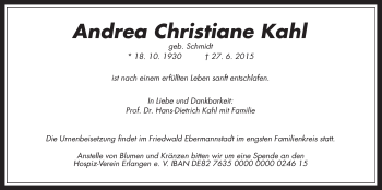 Traueranzeige von Andrea Christiane Kahl von Gießener Allgemeine, Alsfelder Allgemeine