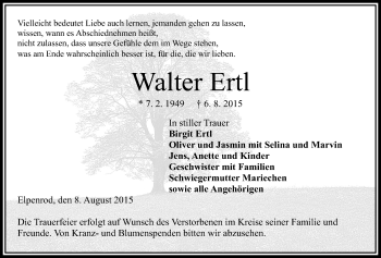 Traueranzeige von Walter Ertl von Alsfelder Allgemeine