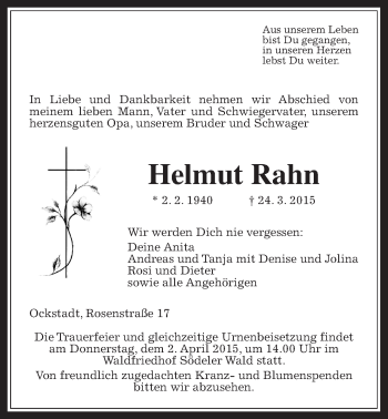 Traueranzeige von Helmut Rahn von Wetterauer Zeitung, Wetterauer Zeitung