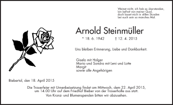 Traueranzeige von Arnold Steinmüller von Gießener Allgemeine, Alsfelder Allgemeine