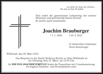 Traueranzeige von Joachim Brauburger von Wetterauer Zeitung, Wetterauer Zeitung